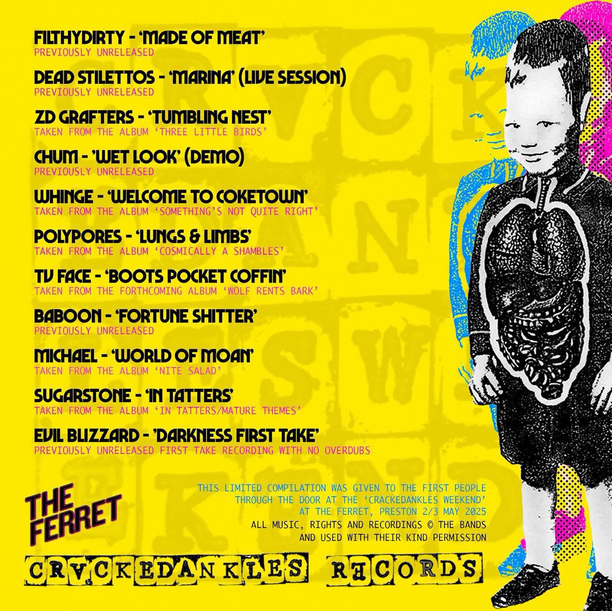 The Ferret (@ferretpreston) on Twitter photo <a href="/crackedankles/">Crackedankles Records</a> brings the auditory filth this bank holiday weekend, & it’s not an invite; it’s mandatory.
Fri 2nd-Sat 3rd May at the best venue in the land: The Ferret - where most of the bands Crackedankles have had the pleasure of working with will appear in one massive sesh… <a href="/crackedankles/">Crackedankles Records</a> brings the auditory filth this bank holiday weekend, & it’s not an invite; it’s mandatory.
Fri 2nd-Sat 3rd May at the best venue in the land: The Ferret - where most of the bands Crackedankles have had the pleasure of working with will appear in one massive sesh…