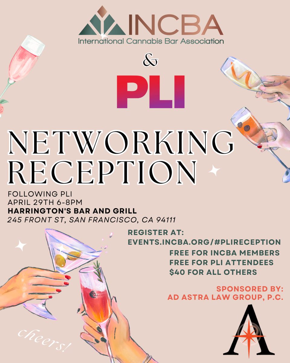Following PLI, we’re gathering at Harrington’s Bar &amp; Grill

April 29 | 6–8PM | 245 Front St, San Francisco.
✨ Free for INCBA members + PLI attendees | $40 for others.
Register here: events.incba.org/#plireception

Sponsored by Ad Astra Law Group, LLP!