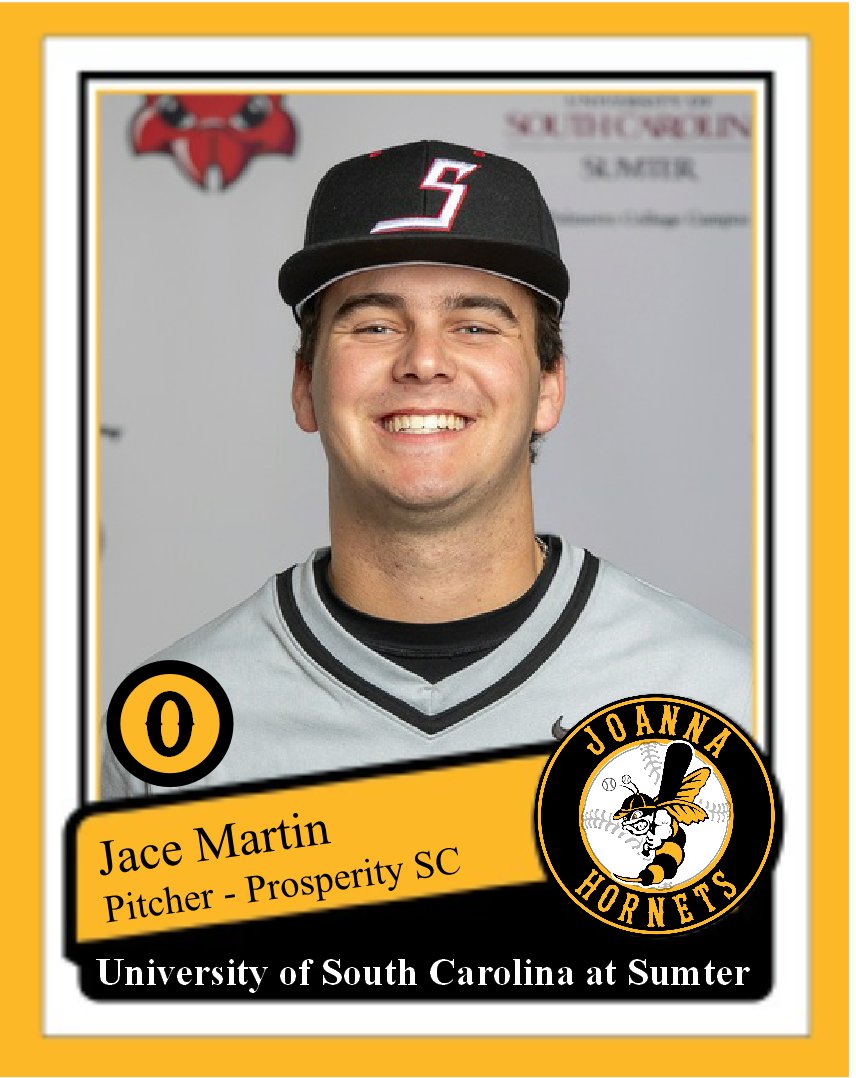 Joanna Hornets (@joannahornets) on Twitter photo #0 Jace Martin <a href="/JaceMartin2023/">Jace Martin</a> of Prosperity SC. Jace attended Mid-Carolina High School and is a Sophomore at USC-Sumter. He is a right-handed pitcher who will be a vital piece of the Hornets' rotation this summer. <a href="/USCSumterBSE/">USC Sumter Baseball</a> #MeetTheHornets #WereBack #JoannaHornets #0 Jace Martin <a href="/JaceMartin2023/">Jace Martin</a> of Prosperity SC. Jace attended Mid-Carolina High School and is a Sophomore at USC-Sumter. He is a right-handed pitcher who will be a vital piece of the Hornets' rotation this summer. <a href="/USCSumterBSE/">USC Sumter Baseball</a> #MeetTheHornets #WereBack #JoannaHornets