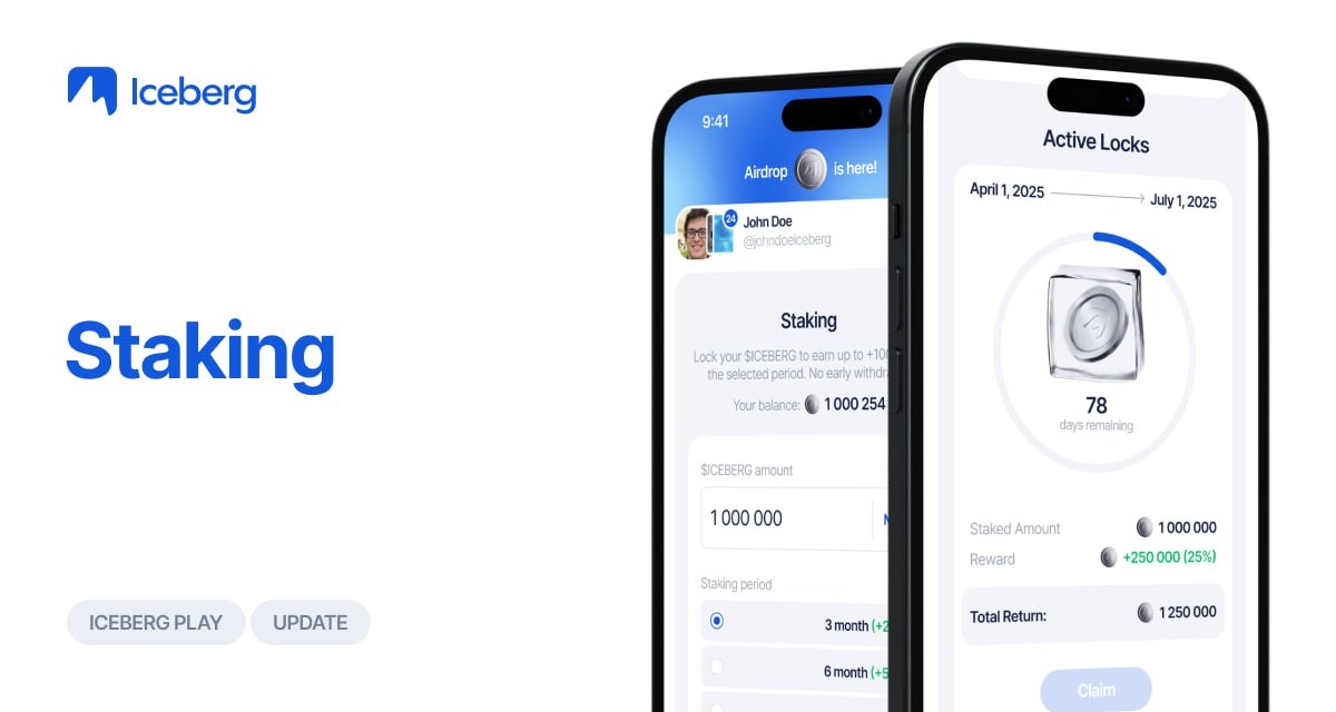 Staking

Iceberg Play now offers a staking feature for $ICEBERG. You can stake your tokens and earn between 25% and 100% APY.

This is a temporary feature and will be limited in the near future.

Join Iceberg Play and stake $ICEBERG!

The $ICEBERG listing is scheduled for May.