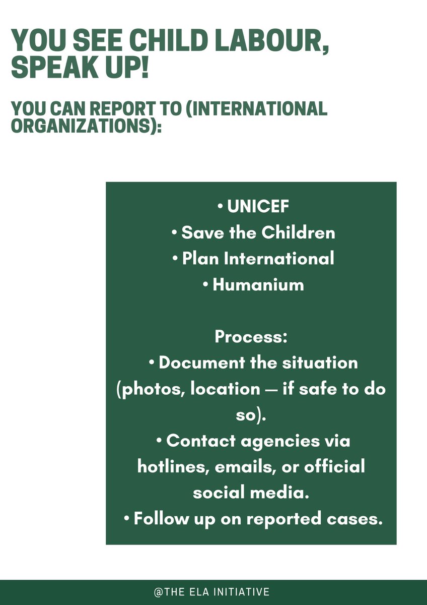 ElaInitiative's tweet photo. If you see child labour, don’t look away — speak up. Protect the next generation.

Save and share this post — someone needs to see this.

#ChildRights #KnowTheLaw #EndChildLabour #HumanRights #ProtectOurChildren #elainitia https://t.co/pEN8aqu3Fg