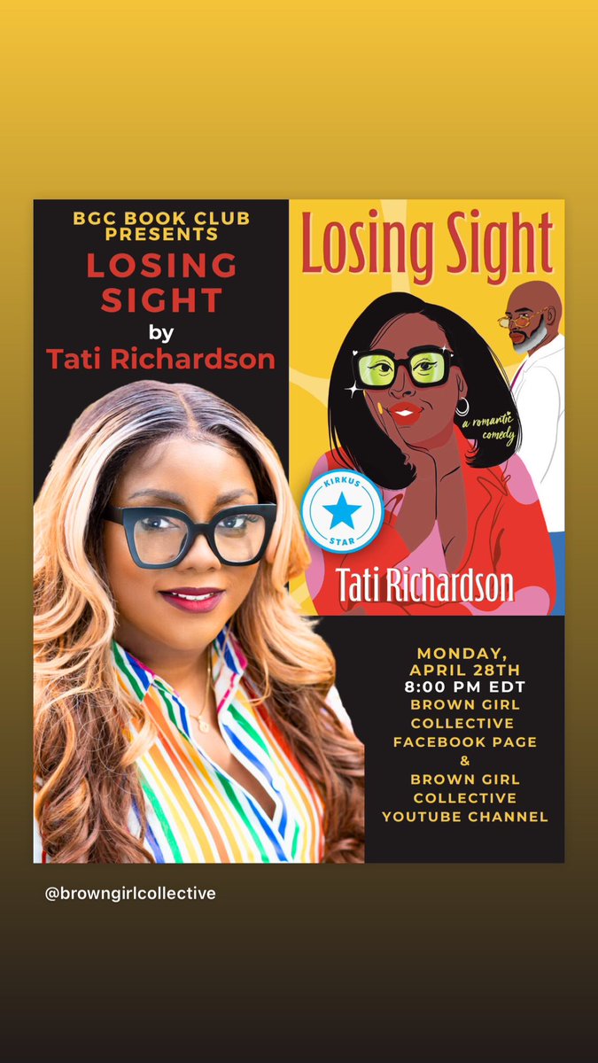 Tonight! Catch me with Brown Girl Colletive at 8 PM talking Losing Sight!
#booksky #blackbooksky 

Link: youtube.com/live/VXqZLfPEO…