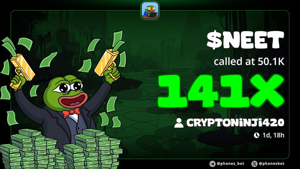 $NEET cooked by <a href="/CryptoNinji/">Ninji</a> give this King a follow.

Anybody can do it, #SmartSignals are truly all you need - front run everybody, everytime.

After you hit just once, it really becomes easy because you can just hold.

Over a 40% winrate across 300 members.