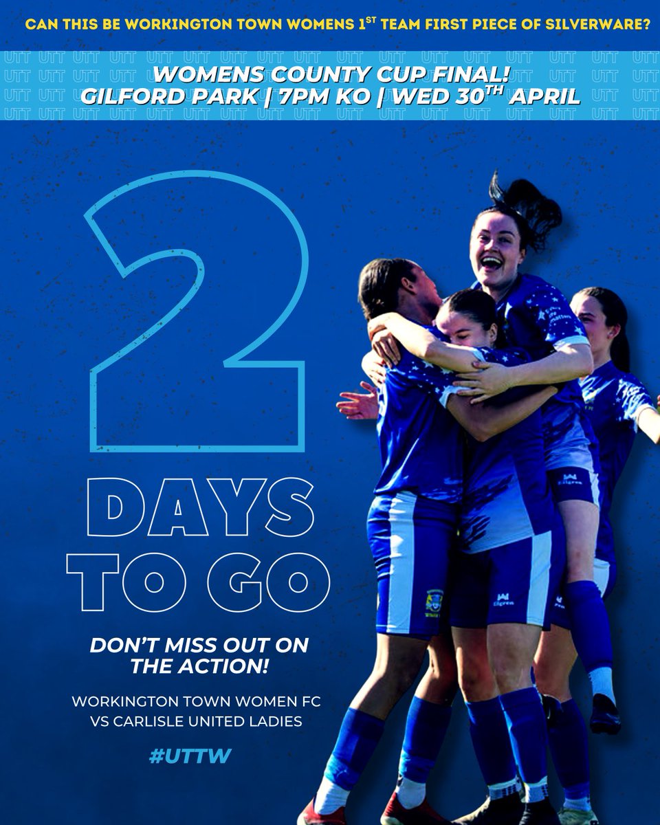 TownWomenFC's tweet photo. 𝟐 𝐃𝐀𝐘𝐒 𝐓𝐎 𝐆𝐎! ⏳

🏆 County Cup Women’s Final 🏆

📆 Wednesday Night
🕖 7PM KO
📍 Gillford Park
🆚 @CUFCLadies 
💳 Can pay CASH or CARD on the gates
🎟️ Adults £5, consessions £2, U16 FREE

🚎 still seats available on our supporters bus 🔵

We would love your support 💙 https://t.co/1YeFDm1FyA