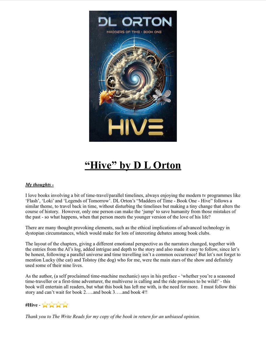 MiriamLSmith3's tweet photo. #AMothersMusingsSunderland #AMakemMothersMusings #BookReview #TimeTravellingFiction #DLOrton #AdPr #ScienceFiction #DystopianThriller
It was a pleasure to read & review DL Orton’s ‘Madders of Time - Book One’ #Hive courtesy of @The_WriteReads
Read my thoughts and more below👇 https://t.co/nfKQioCEeY