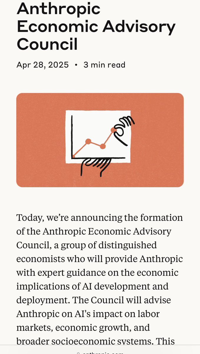 Ioana Marinescu (@mioana) on Twitter photo Iโm excited to join <a href="/AnthropicAI/">Anthropic</a>โs Advisory Council, to provide guidance on the economic implications of #AI. Iโm thrilled to be part of this illustrious group, including <a href="/tylercowen/">tylercowen</a> <a href="/johnjhorton/">John Horton</a> <a href="/akorinek/">Anton Korinek</a>. The Council will help inform the Anthropic Economic Index, which you can Iโm excited to join <a href="/AnthropicAI/">Anthropic</a>โs Advisory Council, to provide guidance on the economic implications of #AI. Iโm thrilled to be part of this illustrious group, including <a href="/tylercowen/">tylercowen</a> <a href="/johnjhorton/">John Horton</a> <a href="/akorinek/">Anton Korinek</a>. The Council will help inform the Anthropic Economic Index, which you can