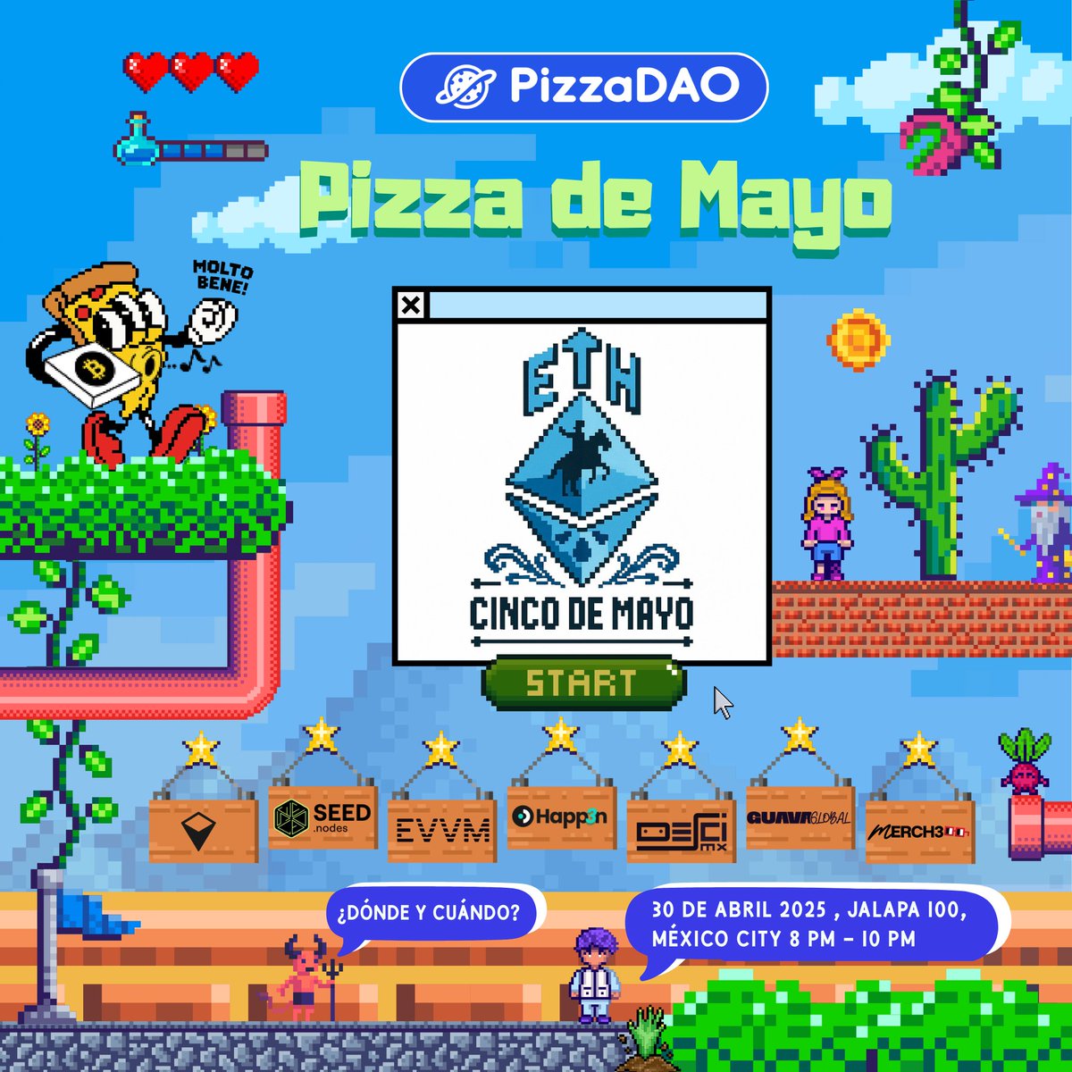 🇲🇽🍕🥳
Orale, <a href="/ETHCincoDeMayo/">ETH Cinco De Mayo 🔜 Hackathon</a>, nos vemos allí?

Registrate abajo 👇
