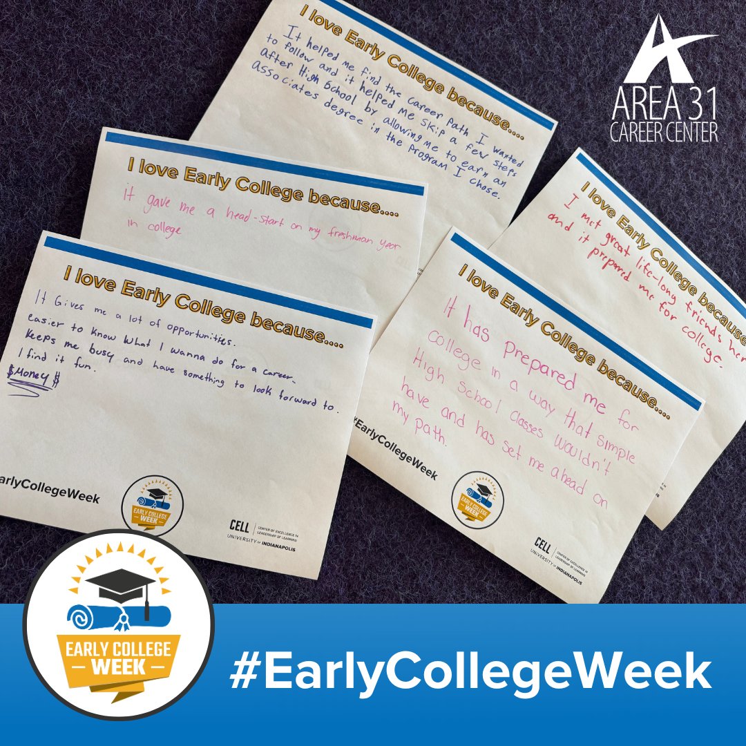 Early College High Schools open doors of opportunity for students beyond high school. That’s why we’re joining <a href="/CELLuindy/">CELL at the University of Indianapolis</a> in celebrating #EarlyCollegeWeek this week! Check out what our students have to say about their #EarlyCollege program! #CareerTechEd #CTEWorks