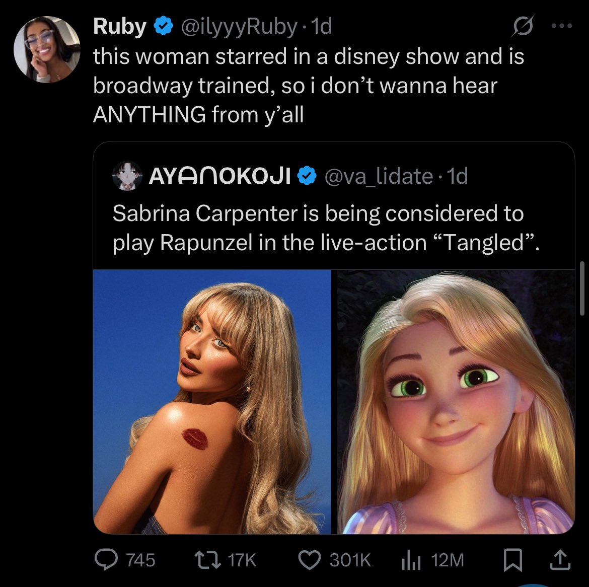 It cannot be understated that normies are not people, they are cattle. Their opinions do not matter, they aren’t real. Everything they believe is just parroting the slop that gets force fed to them from institutional astroturfing.

Nobody actually likes Sabrina Carpenter. 
Nobody