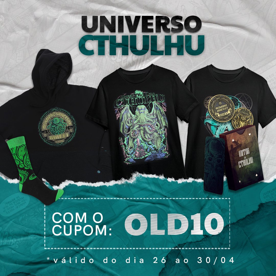 🦑💀 Acorde os antigos... e o seu guarda-roupa também! Use o cupom OLD10 e ganhe 10% de desconto nos produtos do universo de Cthulhu!
Link para a seleção: tá na mão 👉 nerdstore.com.br/lst/universo-c…