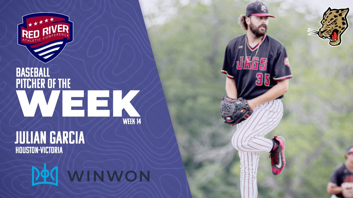 RRACsports's tweet photo. Julian Garcia of @uhvjaguars was named @winwontech RRAC baseball pitcher of the week for April 21-27...his second award of the season. Story: https://t.co/XGd2pvWt8h https://t.co/Qg7vguPLe0