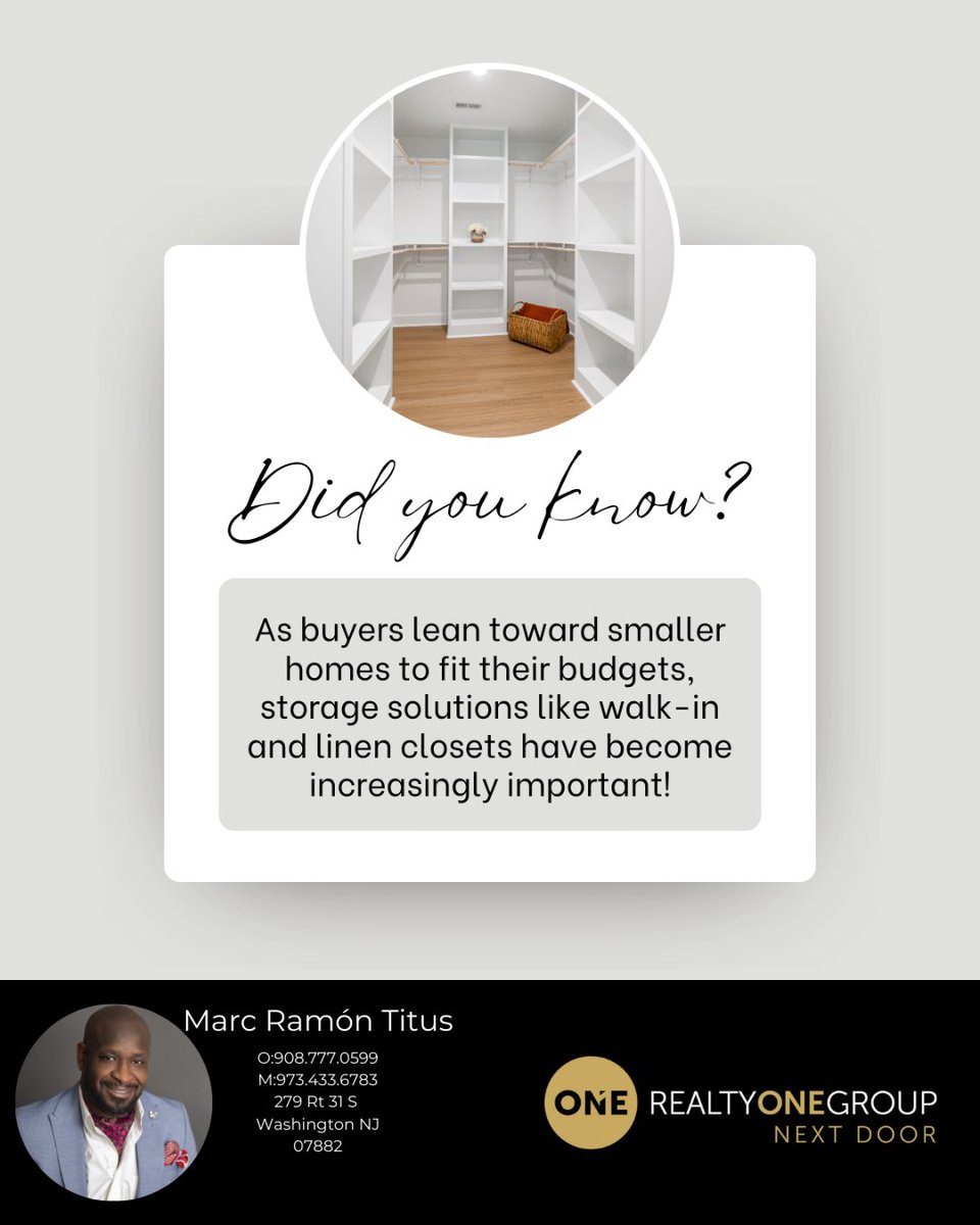 NJRealtyFox's tweet photo. With buyers prioritizing smart, functional storage, features like built-ins, walk-in closets &amp; creative storage solutions can be a game-changer—and even a deal breaker!

Thinking of selling? Highlight your home's best storage features to attract buyers.

#homesellingtips #HbMR https://t.co/h5RCJLdPMQ