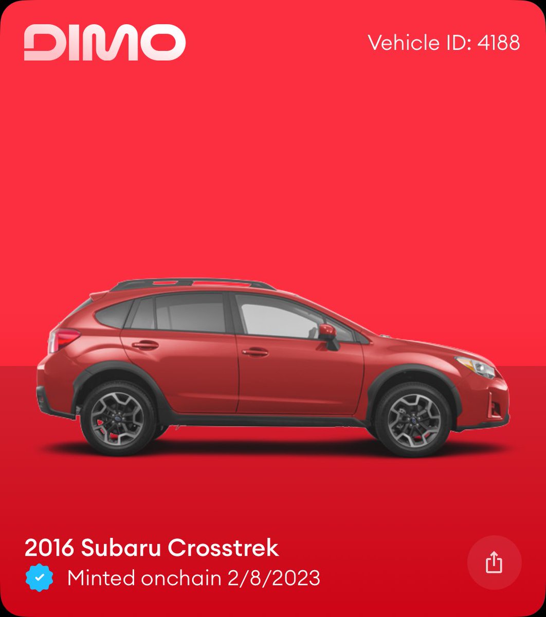 I just minted my car onchain with <a href="/DIMO_Network/">DIMO</a>. Mint yours here: dimo.onelink.me/n8Wu/vcp ⁦<a href="/DIMO_Network/">DIMO</a>⁩