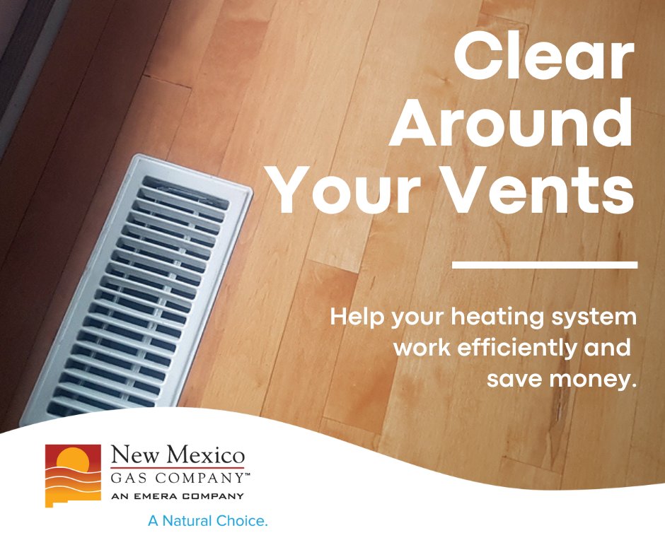 Clear the area around vents to help your heating system work efficiently and save money. 💨 Learn more energy-saving tips at bit.ly/3HT6ig8