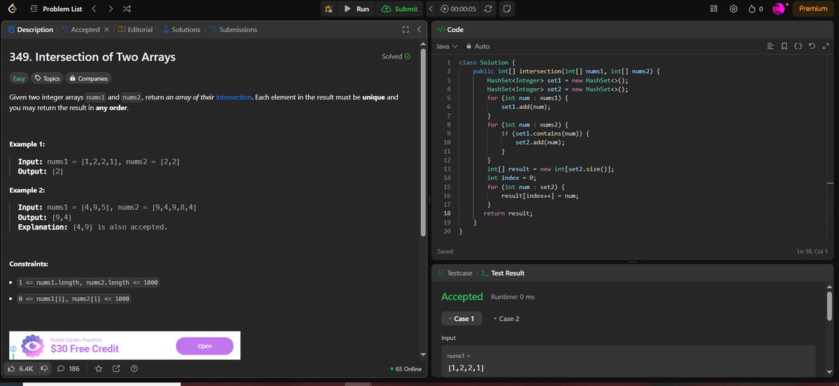 ratna_madhav's tweet photo. Day 24/100✨
Today I solved Intersection of Two Arrays Problem on @LeetCode 
👉Approach: with the help of HashSet got the intersection of 2 sets then converted the return o/p as an array. 
#100DaysOfCode #DSA #LeetCode #programming #Algorithms #coding #CodingChalleng #letsconnect https://t.co/z6SvGKDI6M