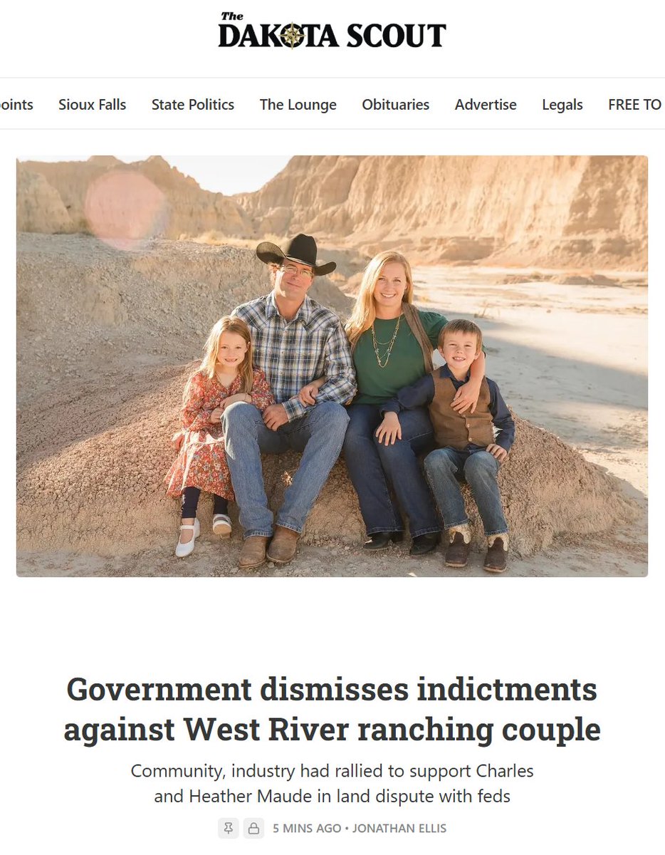 UPDATE: The federal criminal charges against the Maude family have been DISMISSED! 

Thank you to the Trump Administration for fixing the injustice perpetrated on this family under Biden and doing the right thing for this great South Dakota family! 

Justice prevails! 🇺🇸