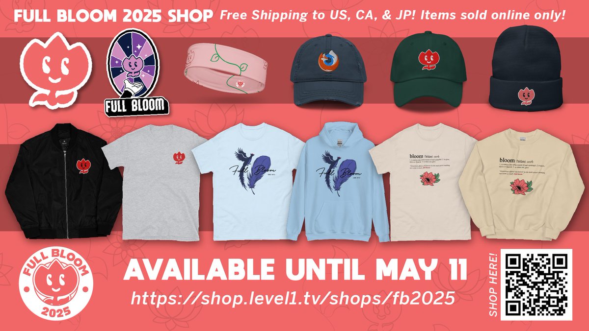 🪷Full Bloom 2025 may be wrapped up, but don't forget that our merch shop is still around until May 11th!🪷

Check out the shop and see what we have on here, every purchase supports our student organization with hosting events like these! 

➡️Buy here: shop.level1.tv/fb2025