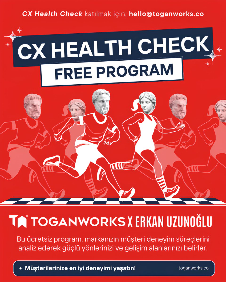 CX Health Check Başladı! ⚒️

<a href="/toganworks/">Toganworks</a> x Erkan Uzunoğlu işbirliğiyle, müşteri deneyiminizi analiz edip güçlendirin!

İlk 10 başvuru ücretsiz faydalanacak! 🚀

Hemen başvurun! 👇🏻

forms.gle/A2sCkCFcYxq7if…

#CX #müşterideneyimi #toganworks #markalaşma  #customer