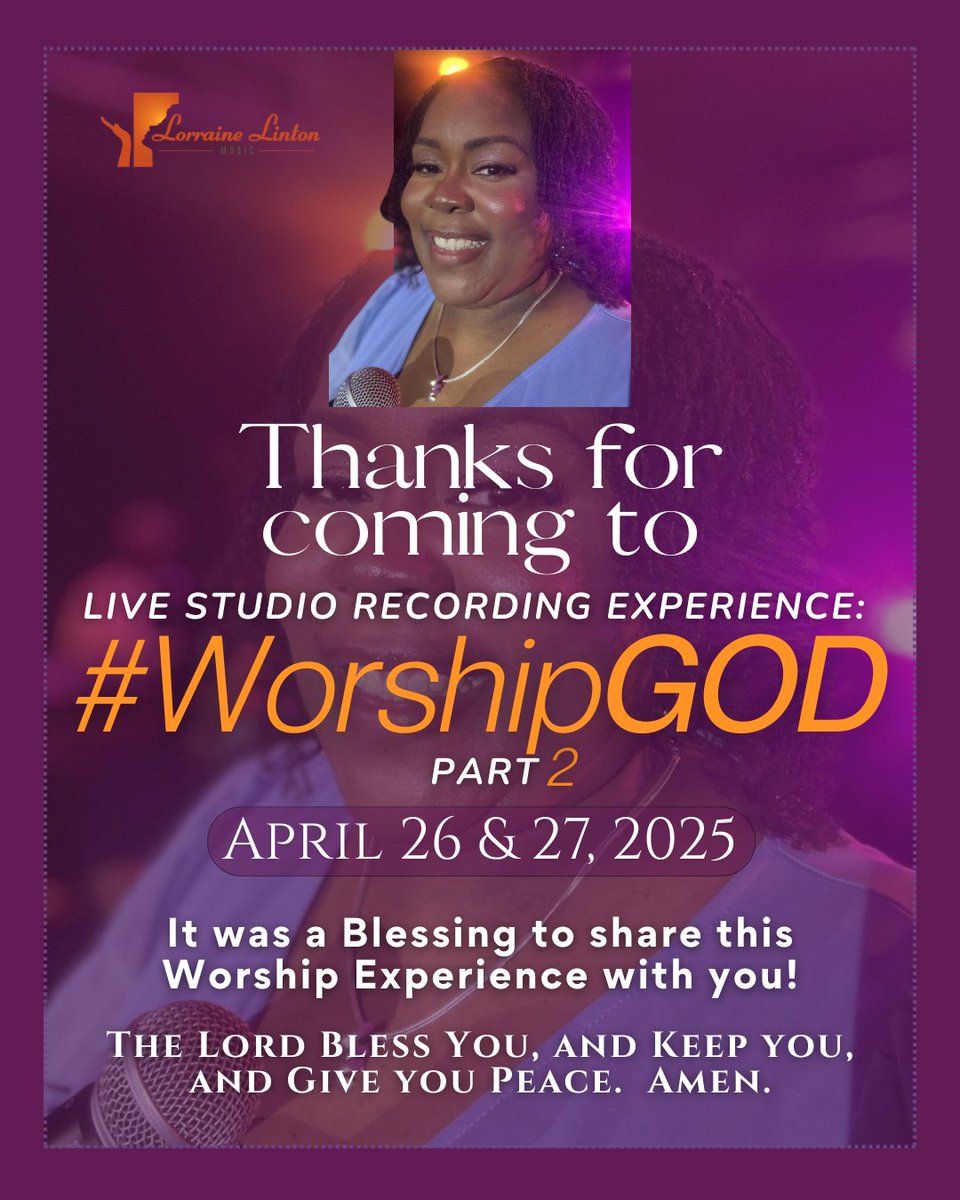 lorrainelintonm's tweet photo. #Thanks for attending the #LiveStudioRecordingExperience on April 26 &amp; 27, 2025.  It wouldn't have been the same without you there!

Follow my profile @lorrainelintonm to be notified when I post and see keep current with what's happening in this ministry.

Blessings.
Lorraine. https://t.co/fwlYel7npM