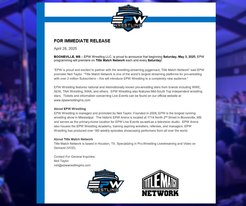 EPW Wrestling partners with <a href="/TitleMatchWN/">Title Match Network</a> to air our weekly TV programming!