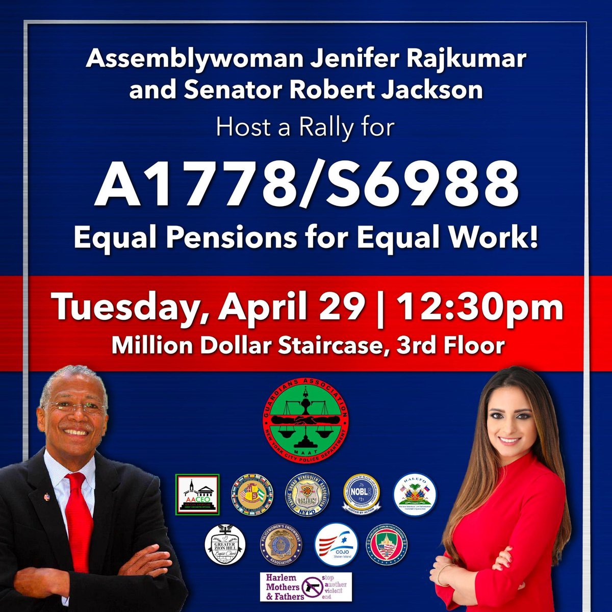 Jenifer Rajkumar (@jeniferrajkumar) on Twitter photo TOMORROW! Join me <a href="/SenatorRJackson/">Robert Jackson</a> & <a href="/NYPD_Guardians/">NYPD Guardians Association</a> at 12:30 as we rally for our bill A1778/S6988 giving fair pensions to @NYPDNews officers with previous service as traffic enforcement agents, showing we value the service of all public safety officers. #EqualPensionforEqualWork TOMORROW! Join me <a href="/SenatorRJackson/">Robert Jackson</a> & <a href="/NYPD_Guardians/">NYPD Guardians Association</a> at 12:30 as we rally for our bill A1778/S6988 giving fair pensions to @NYPDNews officers with previous service as traffic enforcement agents, showing we value the service of all public safety officers. #EqualPensionforEqualWork