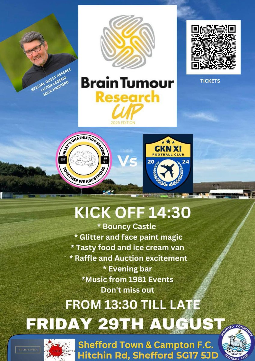 Please come, if you can. To give people with brain tumours a much better chance in the future. <a href="/LutonTown/">Luton Town FC</a> 🧡