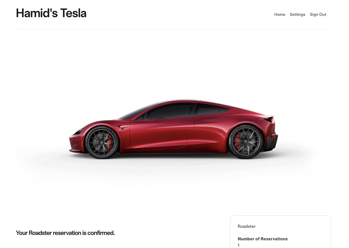hamids's tweet photo. As we approach the 8-year anniversary of the @Tesla Roadster 2 launch event, at which time, many enthusiasts like myself put huge deposits on this car, which was supposed to be launched in 2020, could we get ANY updates on timeframe @elonmusk? https://t.co/OLj6kuvUOu