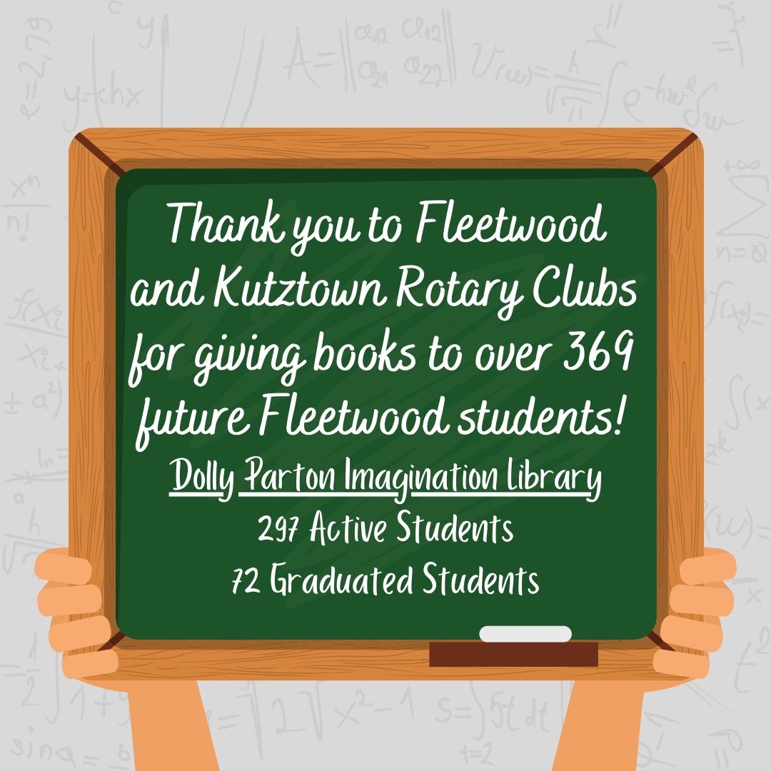 📚✨ Free Books for Kids Under 5! The Fleetwood &amp; Kutztown Rotary Clubs proudly sponsor the Dolly Parton Imagination Library for Fleetwood ASD, providing FREE, high-quality books to children from birth to age 5, delivered right to your home! Website - imaginationlibrary.com 📖