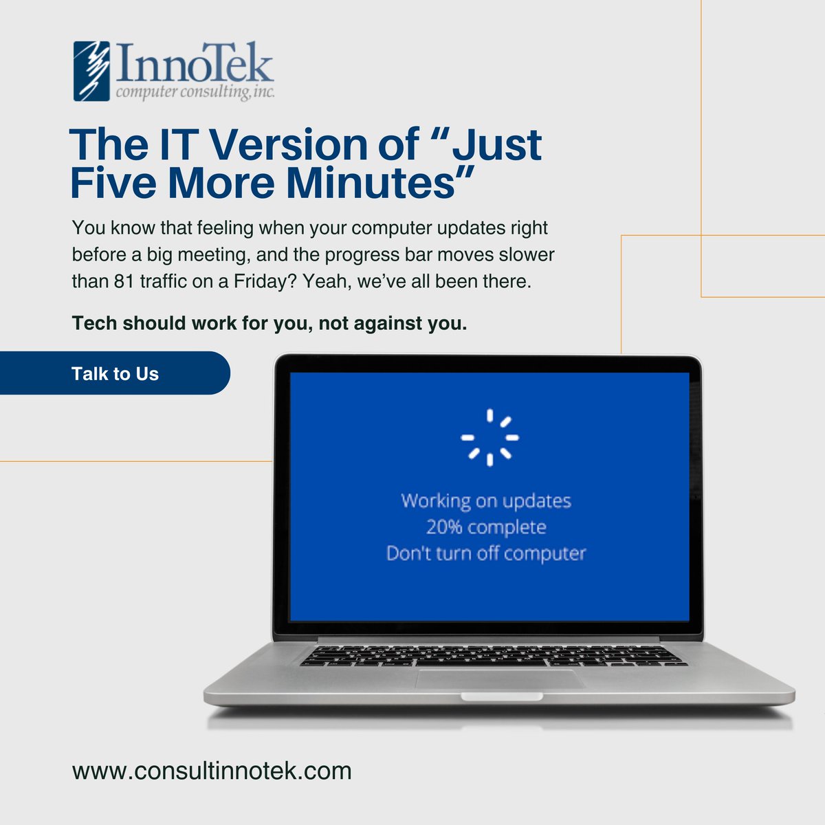 innotekcc_'s tweet image. If your systems take forever to update, slow you down, or just plain frustrate your team, it’s time to rethink IT.
#TechFrustrations #ITSupport #WorkSmart #InnoTekComputerConsulting