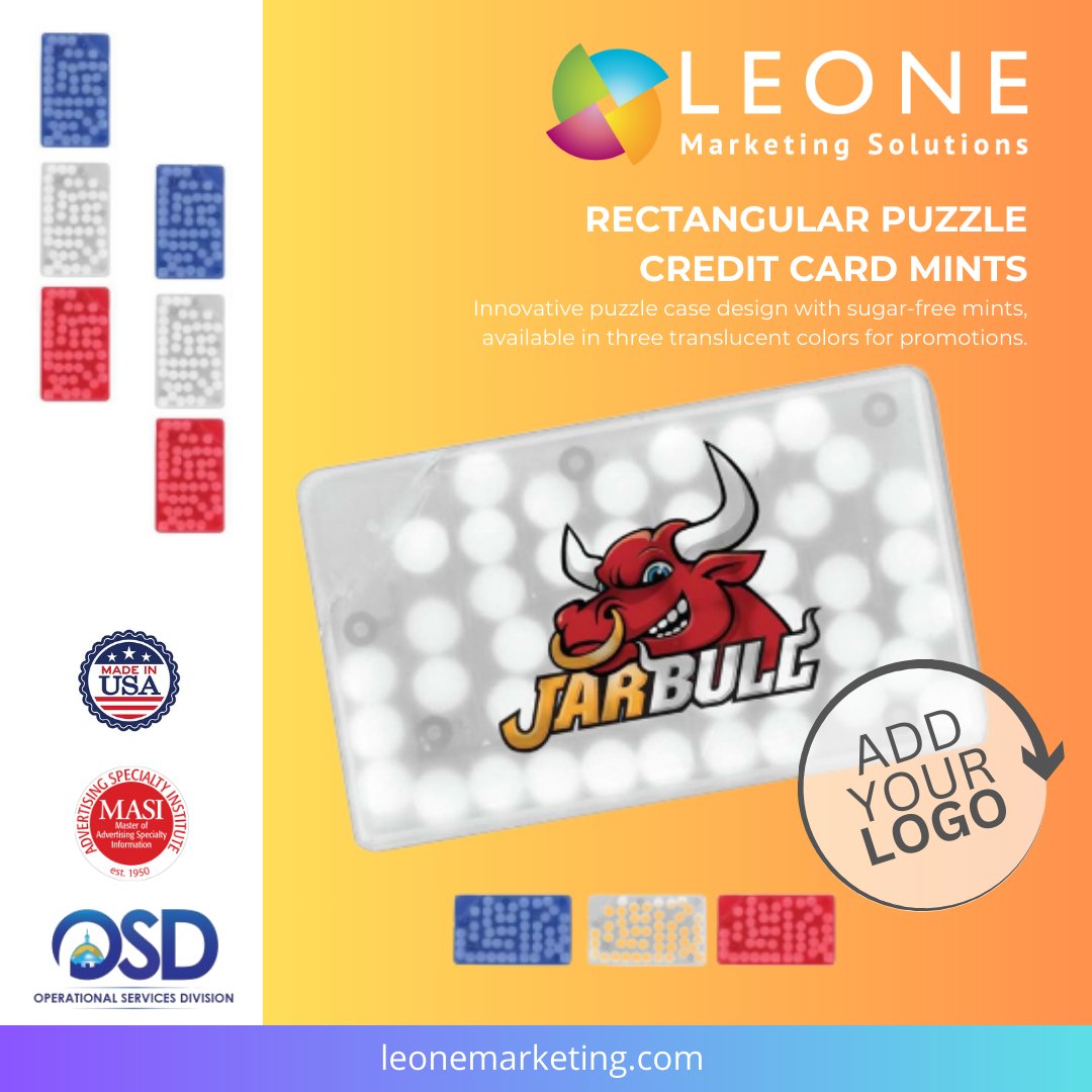 LeoneMarketing's tweet image. Stand out with Puzzle Credit Card Mints! Fun, sugar-free &amp;amp; pocket-sized—perfect for promos that leave a fresh impression. 

Visit:
leonemarketingsolutions.espwebsite.com/ProductDetails…

#FreshMints #PromotionalGifts #PuzzleMints #BrandAwareness #MarketingSwag