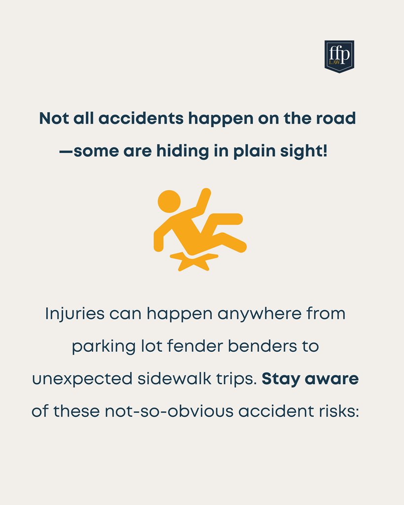ffp_law's tweet photo. 🤕 Not all accidents happen on the road—some are hiding in plain sight! 🚨⁠
Injuries can happen anywhere from parking lot fender benders to unexpected sidewalk trips. Stay aware of these not-so-obvious accident risks:⁠

#ffplaw #hiddenhazards #staysafe #personalinjurylaw https://t.co/lq5lL0xWIG