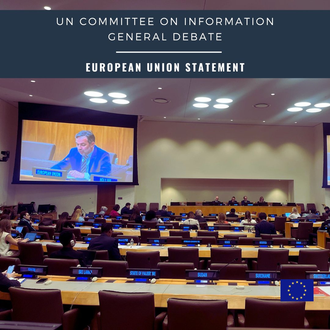 EUatUN's tweet photo. The @UN must stand as a beacon of truth and facts 

As the 🇺🇳Committee on Information kicks off, the 🇪🇺EU &amp; its Member States advocate for a strong, relevant, forward-thinking and consensus-based mandate for the Dept of Global Communications.
➡️https://t.co/7x95xlhUdc https://t.co/coK44VcJ0W