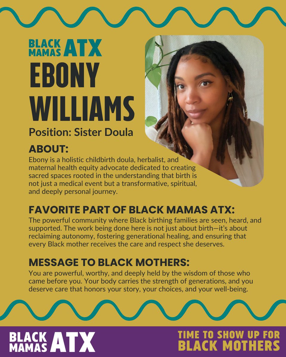 Meet Ebony, one of our incredible Sister Doulas at Black Mamas ATX! She is dedicated to supporting Black mothers throughout their journeys, providing compassionate care and advocacy every step of the way. 

#BlackMamasATX #BMATX