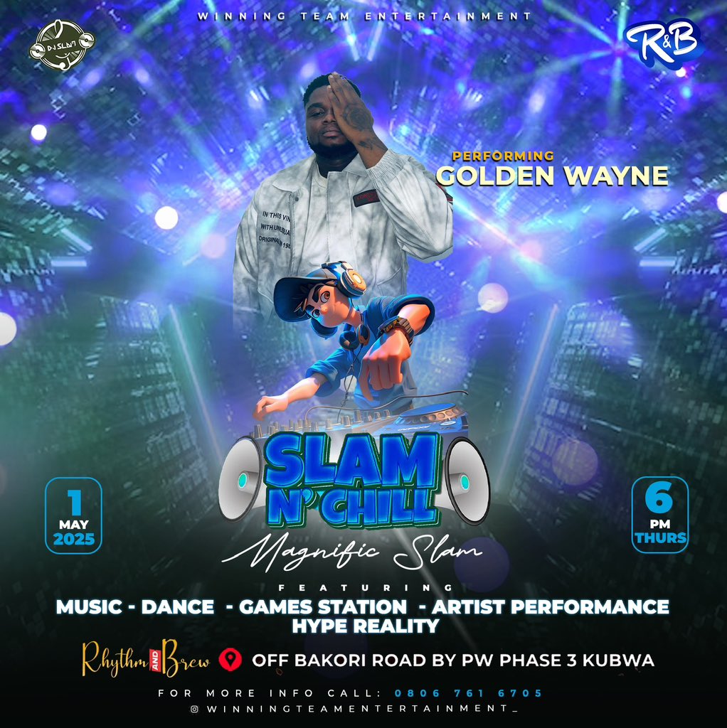 Dj Slam (@djslam70) on Twitter photo This Thursday all road leads to #slamnchill with all the best in the industry
<a href="/plug_rich625188/">PlugRichie official</a>
<a href="/annydgram/">AnnyDgram</a>
<a href="/Goldenwayne7/">Golden wayne</a>
<a href="/deejaymurf/">DJ MURF</a>
<a href="/magmoosir/">Magmoosir</a>
#Slamnchill This Thursday all road leads to #slamnchill with all the best in the industry
<a href="/plug_rich625188/">PlugRichie official</a>
<a href="/annydgram/">AnnyDgram</a>
<a href="/Goldenwayne7/">Golden wayne</a>
<a href="/deejaymurf/">DJ MURF</a>
<a href="/magmoosir/">Magmoosir</a>
#Slamnchill