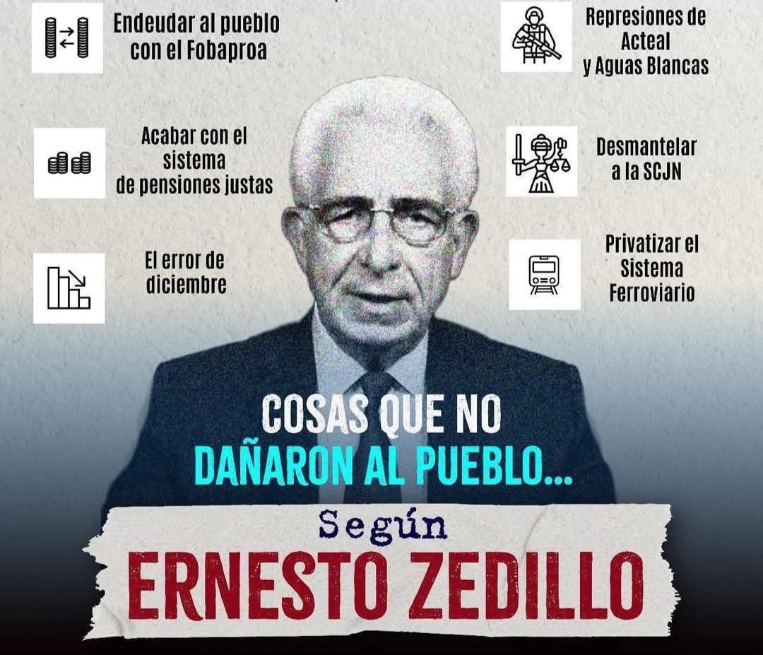 eltemagv's tweet photo. Los fachos creyeron que si Ernesto Zedillo criticaba la #ReformaJudicial, con eso bastaría para engañar a la gente.

Como siempre, les salió todo mal.

El pueblo hoy está recordando los abusos de Zedillo, las masacres, el Fobaproa, etc.

El pueblo unido, jamás será vencido 🇲🇽 https://t.co/2SfsW2yVOX