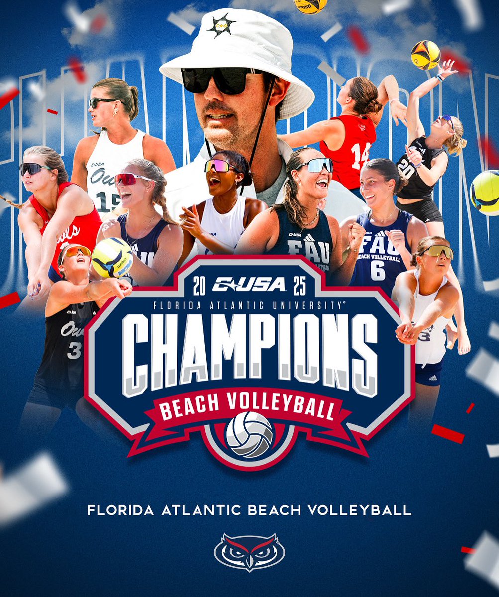 FAUpresident's tweet photo. Congrats to @FAUBeachVB for winning the @ConferenceUSA Tournament. Amazing! 🏐🏆 And good luck to our "Sandy Owls" in the #NCAABeachVB Tournament! ➡️ https://t.co/pCXNfqS1CX 
#WIP🏝️ https://t.co/KpnipBy8pk