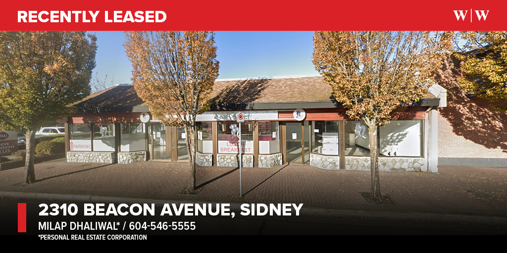 LEASED: 2310 Beacon Avenue, #SidneyBC

William Wright Commercial was pleased to have leased 1,105 SQFT of brand-new retail space in the heart of Sidney’s downtown core.

Agents: Milap Dhaliwal*
*Personal Real Estate Corporation #WilliamWrightCommercial