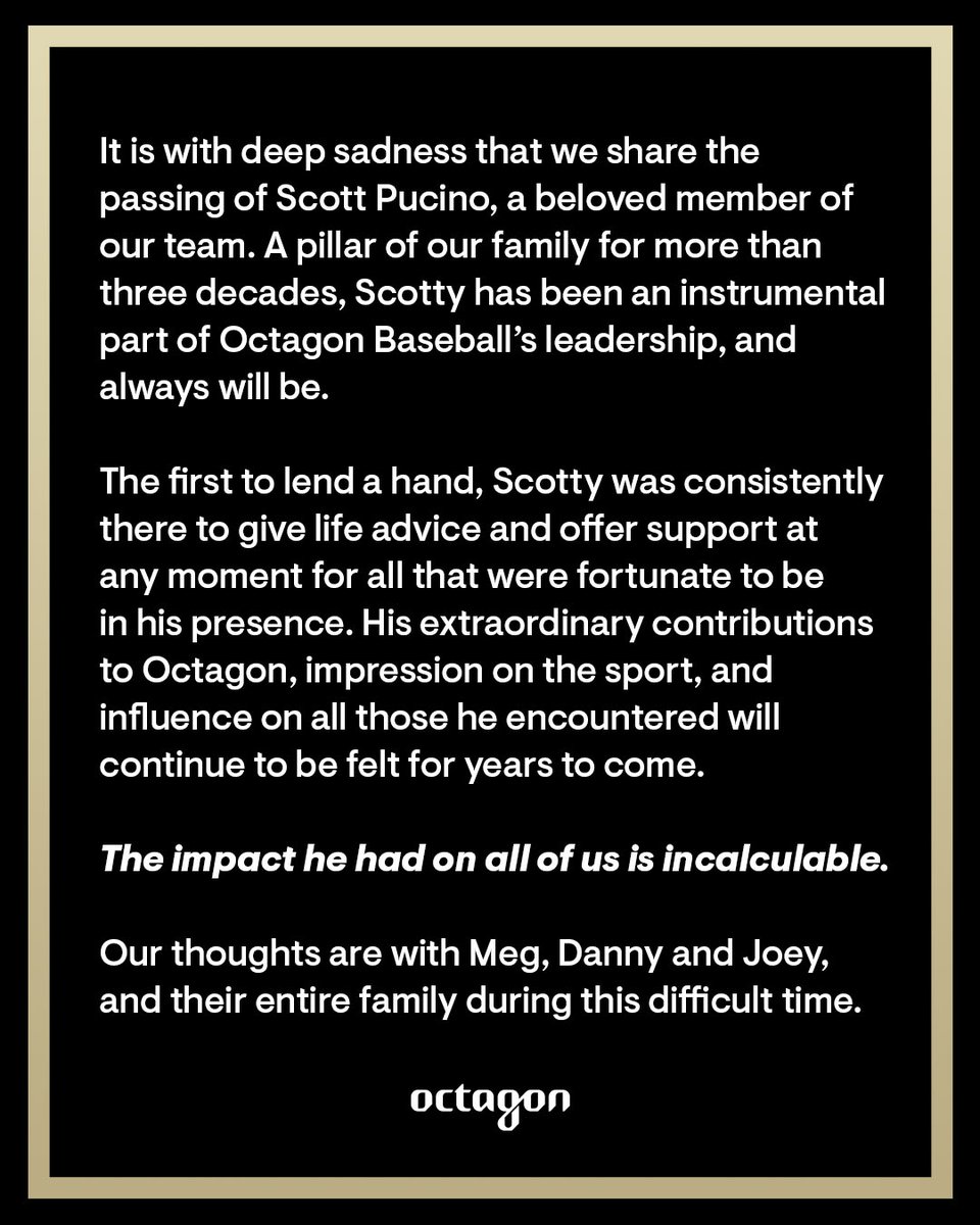 Octagon Baseball (@octagonbaseball) on Twitter photo In loving memory of <a href="/OctagonBaseball/">Octagon Baseball</a> Scott Pucino, donations can be made here: getinvolved.pincancer.org/fundraiser/585… In loving memory of <a href="/OctagonBaseball/">Octagon Baseball</a> Scott Pucino, donations can be made here: getinvolved.pincancer.org/fundraiser/585…