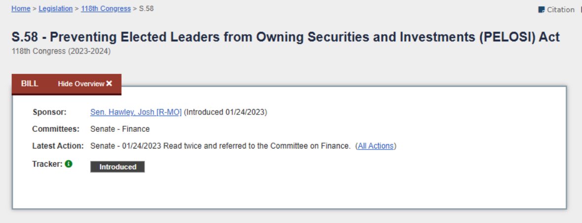 BREAKING: The PELOSI Act (Preventing Elected Leaders from Owning Securities and Investments Act) has been reintroduced to Congress.