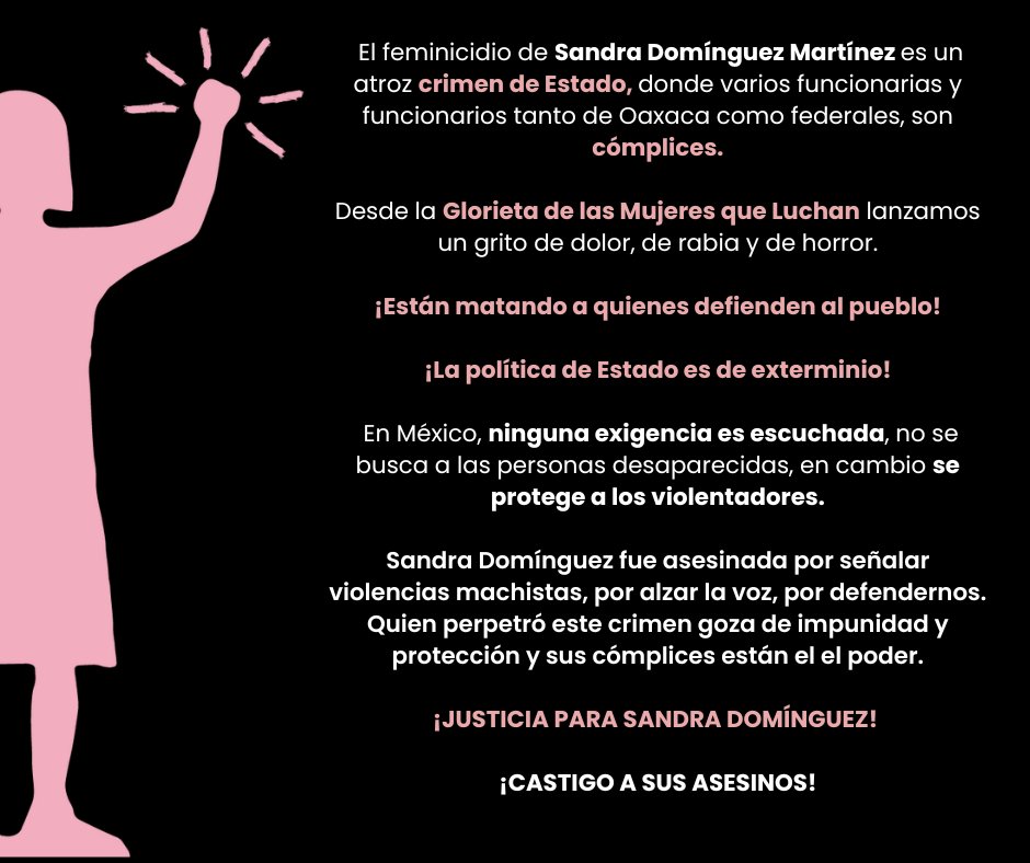 GlorietaMujeres's tweet photo. El cuerpo de Sandra Domínguez y su esposo fueron localizados después de más de seis meses de angustia y exigencia de justicia; hoy a las 3 pm  el Komité Pëjy Tyotk  de familiares y amistades en Búsqueda de Sandra Domínguez dará conferencia de prensa en #OaxacaCentro https://t.co/abmUMEcwYz