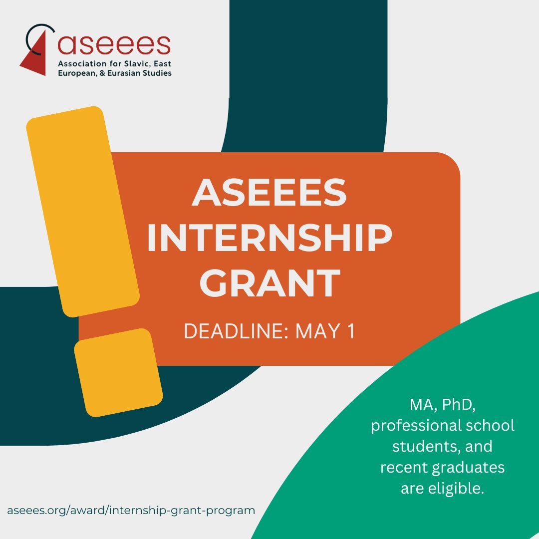CFA: ASEEES Internship Grant
Deadline: May 1
aseees.org/award/internsh…
$2,000 per month for 2 or 4 months to facilitate unpaid or underpaid
internships at orgs based in the US in areas broadly related to Russia;
open to MA, PhD, &amp; professional school students and recent graduates.