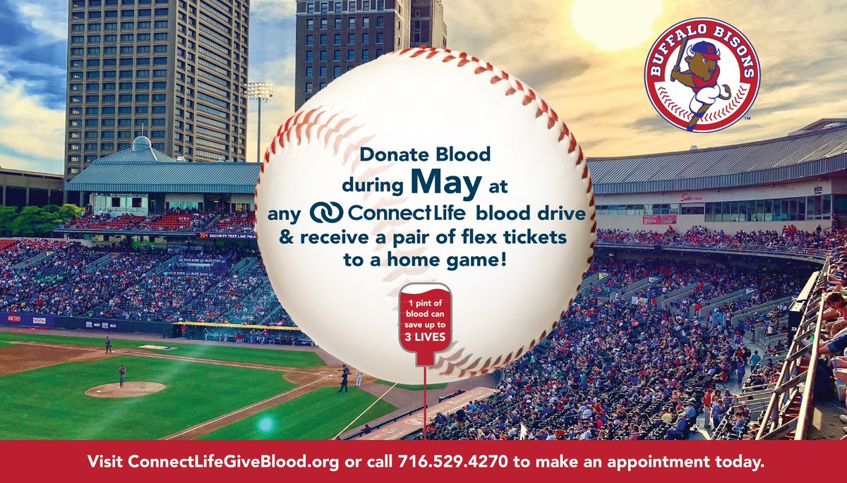 weconnectlife's tweet photo. Give blood or platelets May 1-31 and get a pair of flex tickets for a @BuffaloBisons home game! βΎοΈπ
Book an appointment here: https://t.co/RKD6i2kgFh or give our team a call for assistance 716-529-4270. #bisons #giveblood #savelives #weconnectlife https://t.co/HN0PB0e2TU