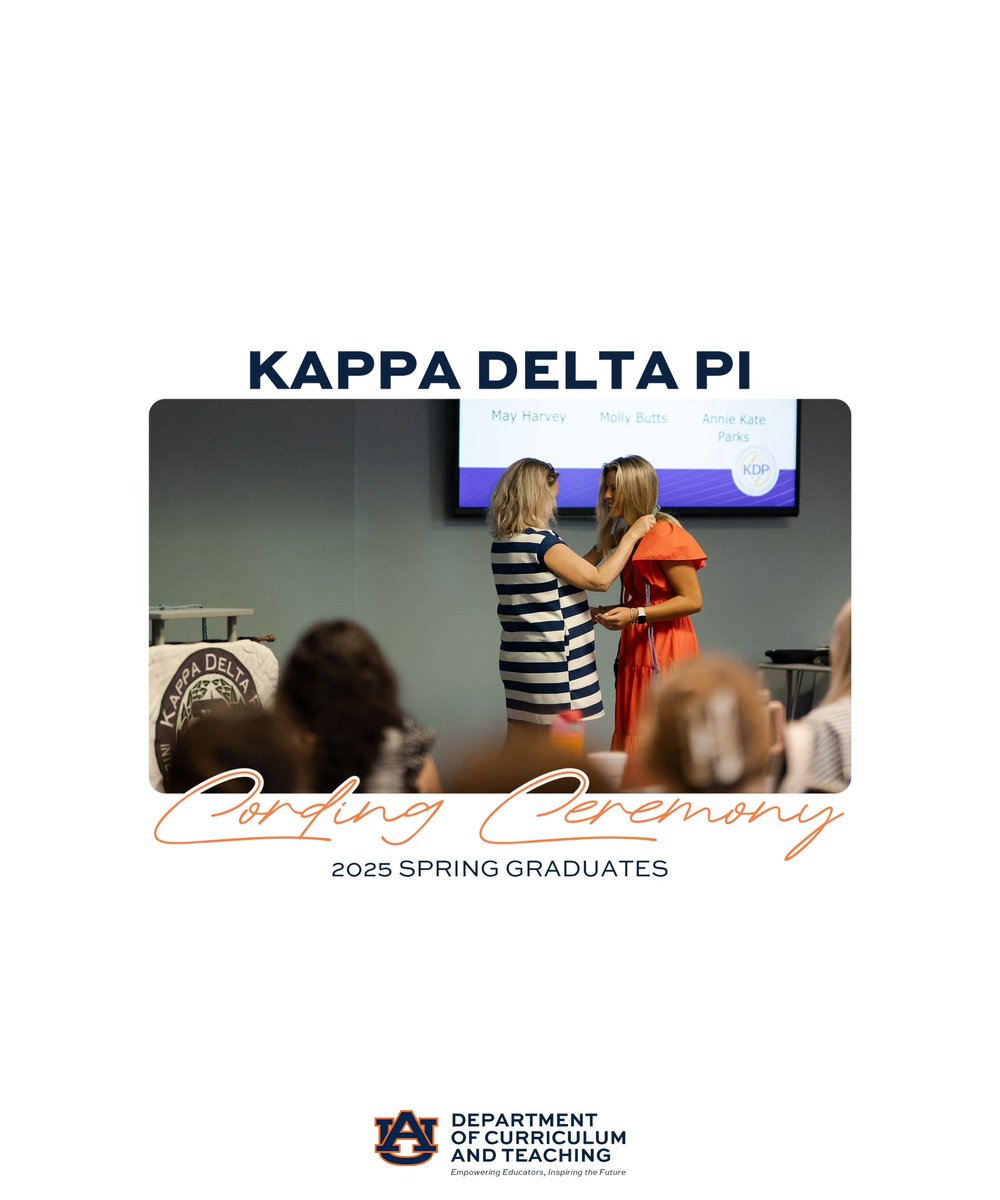 We are so proud of our Spring 2025 Kappa Delta Pi graduates who were honored at the cording ceremony on April 22! 🎓

Congratulations to Maddy Messick, Paige McDaniel, Tess Lambert, May Harvey, Annie Kate Parks, and Lilly Schroll for earning their cords.

War Eagle! 🦅