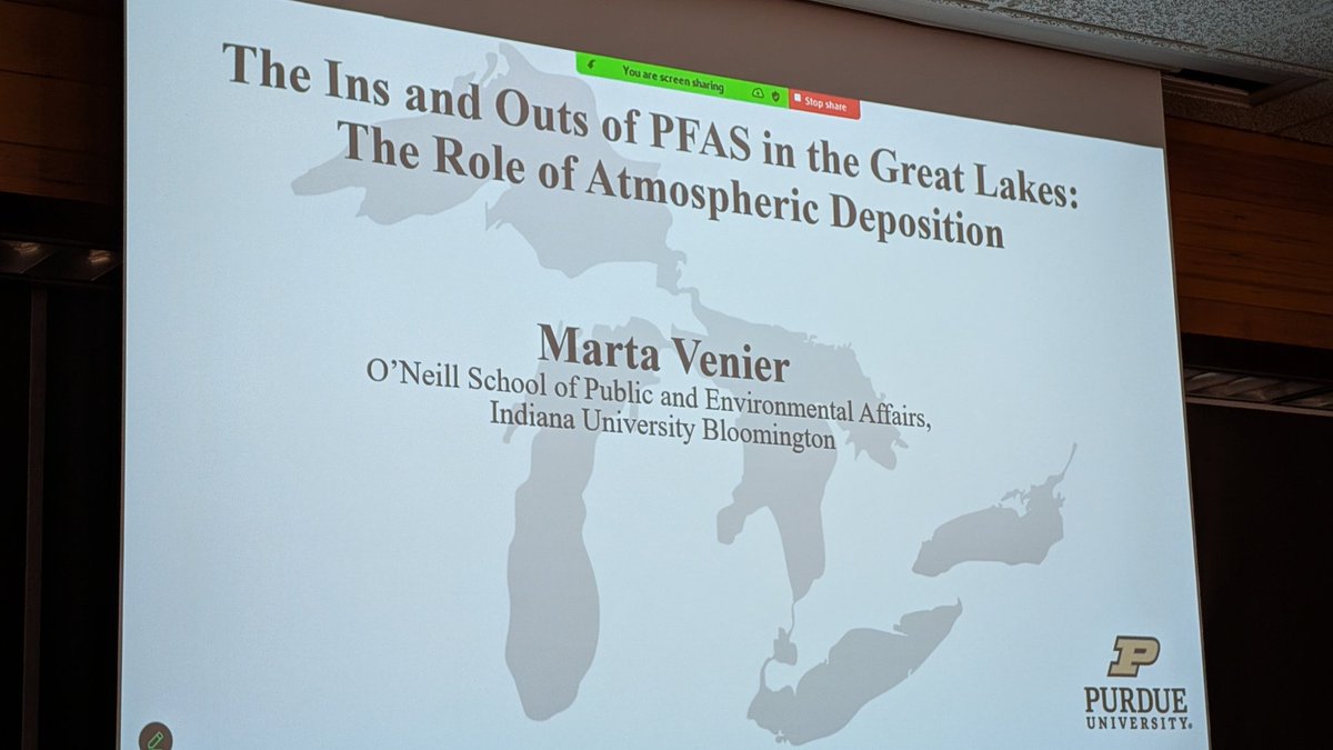PurdueFNR's tweet photo. Thank you to Dr. @venier_marta from @IUBloomington's O’Neill School of Public &amp; Environmental Affairs for sharing about PFAS in the Great Lakes and the atmosphere. It was a great way to wrap up our FNR Spring Seminar series. https://t.co/7PMDSLWTYp