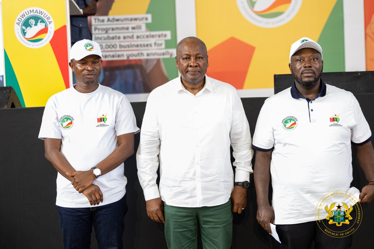 georgeoaddo's tweet photo. The #Adwumawura Programme has officially launched! Today, at the Prempeh Assembly Hall in Kumasi, the Ministry of Youth Development & Empowerment and the National Entrepreneurship & Innovation Programme (NEIP) welcomed HE John Dramani Mahama to launch this trailblazing initiative. The Adwumawura programme is set to empower over 10,000 young Ghanaians, each year, with the resources and funding they need to successfully start or grow their businesses. This programme is just one of many visionary strategies designed to unlock the potential of our youth, providing them with essential support and financial backing. The excitement in the hall said it all; Ghanaian youth are eager and ready to seize the opportunities offered by the Adwumawura programme and other impactful youth policies from this administration. Young people, this is your time; a bright future is here! Aban papa aba! #YouthPower #PromiseDelivered #YouthEmpowerment