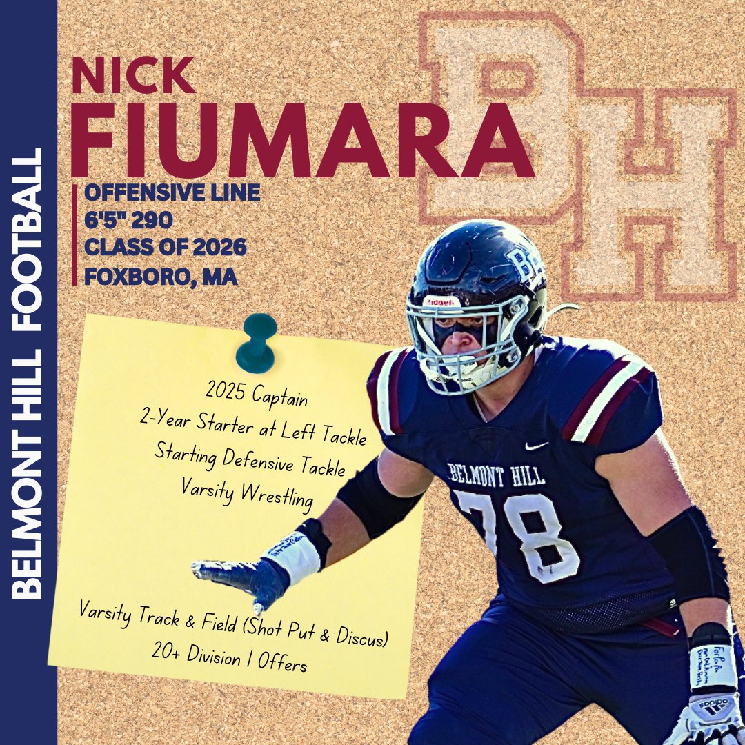 Belmont Hill Football (@belmonthillfb) on Twitter photo SPRING SPOTLIGHT 🔦
<a href="/NickFiumara78/">Nick Fiumara</a>
Offensive Line
c/o 2026
6'5" 290
hudl.com/profile/167459… SPRING SPOTLIGHT 🔦
<a href="/NickFiumara78/">Nick Fiumara</a>
Offensive Line
c/o 2026
6'5" 290
hudl.com/profile/167459…