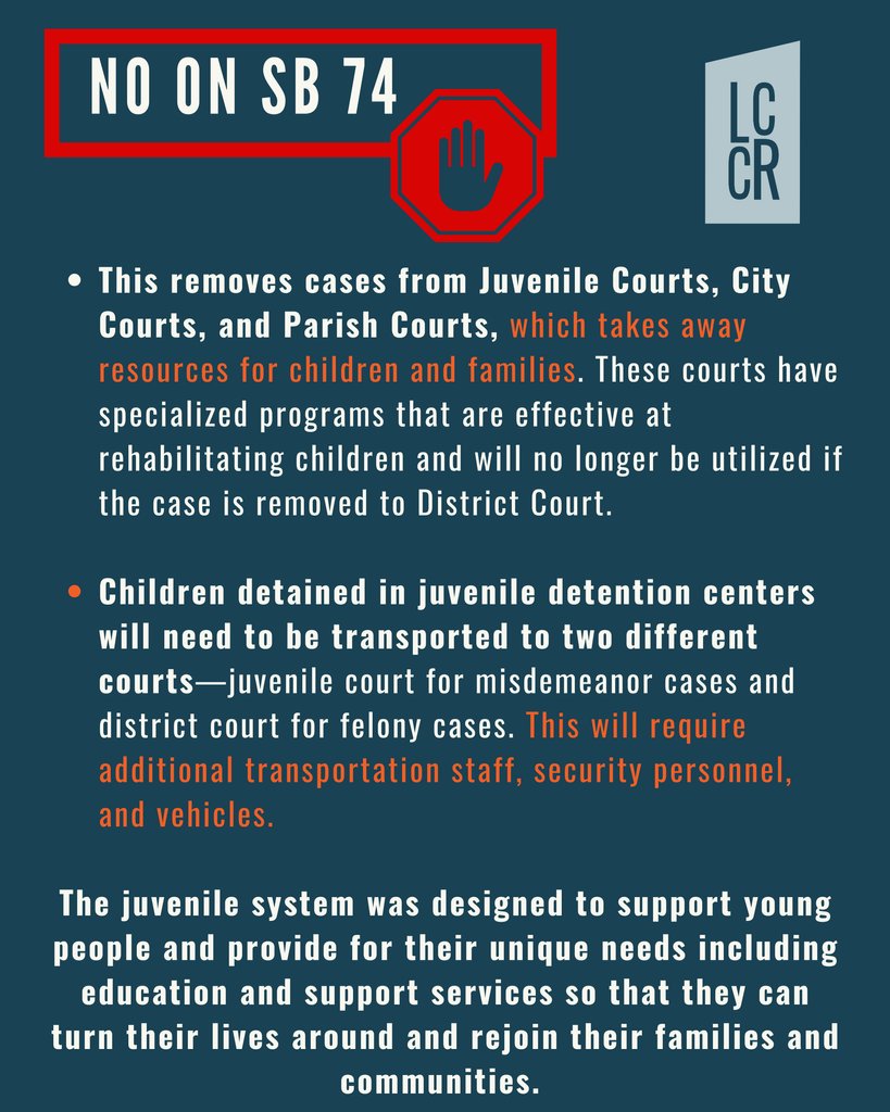 LAKidsRights's tweet image. SB 74 sends 15- and 16-year-olds accused of any felony straight to adult court.   

We just voted no on something very similar because we KNOW this isn&apos;t what is best for our kids. Now they&apos;re trying again. Take action: lakidsrights.org/6447-2/