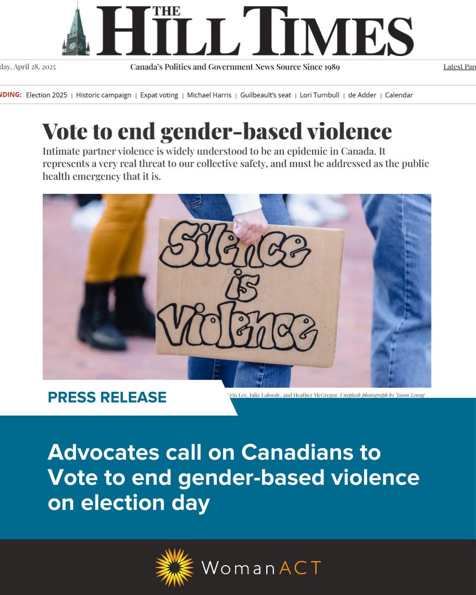 📢Ending gender-based violence isn’t partisan — it’s essential.

🔗Read the article to learn how parties responded: hilltimes.com/story/2025/04/…

#CDNPoli #GenderEquity #GBV #IPV #EndGBV #VotetoEndGBV