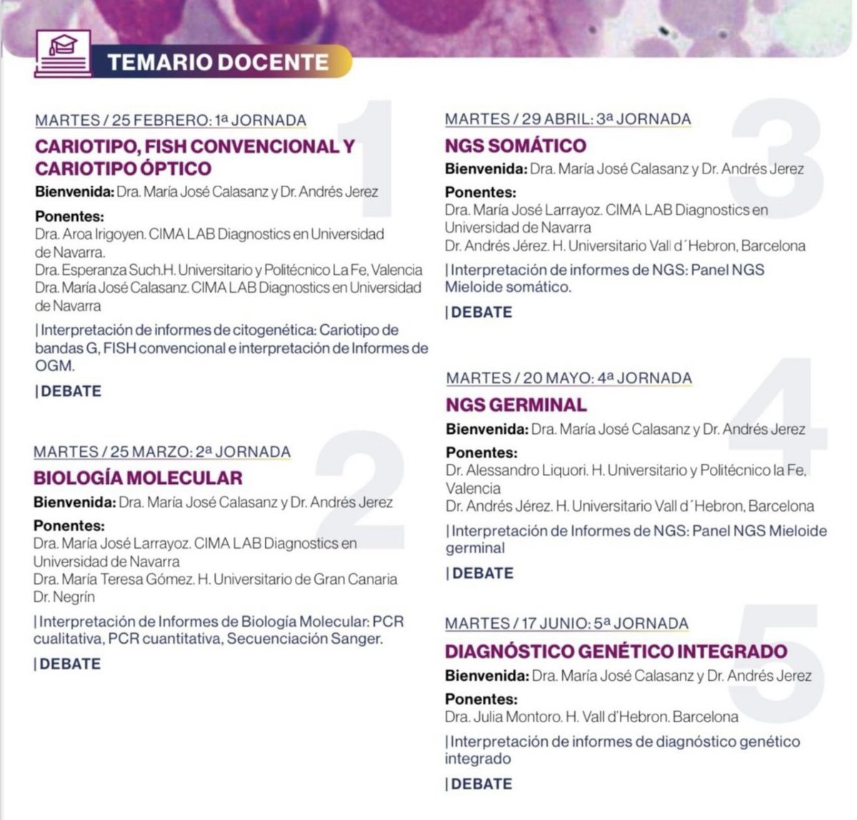 SAVE THE DATE. Mañana martes 29 de Abril a las 17h, Sesión No 3 del curso “Talleres virtuales de interpretación de informes genéticos en Oncohematología”. En esta sesión resolveremos dudas comunes sobre informes de NGS somático). Hasta mañana!!!