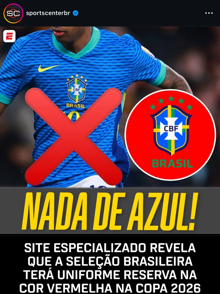 FlavioBolsonaro's tweet photo. Quero acreditar que isso não é verdade!

A camisa da Seleção sempre foi um símbolo da nossa identidade nacional, do nosso orgulho e das nossas raízes. Sempre foi verde e amarela, as cores da nossa pátria.
Mudar isso não faz qualquer sentido. É uma afronta a tudo o que sempre representou o orgulho do nosso povo!
Não há identificação, não há história, não há justificativa para que, seja quem for, queira substituir o verde e amarelo pelo vermelho.
Essa tentativa não passa de mais uma investida para desfigurar aquilo que nos faz brasileiros de verdade.
Nossa bandeira não é vermelha, e nunca será!
Essa mudança precisa ser repudiada veementemente.